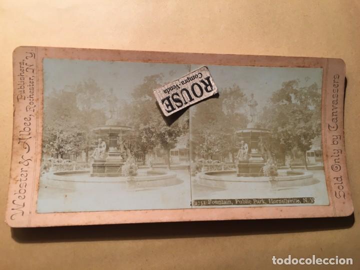 Photographie ancienne: N.Y.- ANTIGUA FOTOGRAFIA ESTEREOSCOPICA - 2751 FOUNTAIN , PUBLIC PARK HORNE LLSVILLE N.Y.