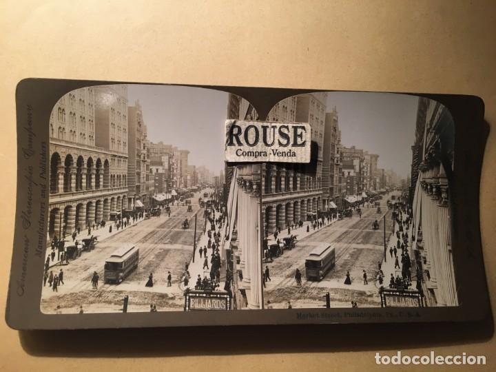 Photographie ancienne: PHILADELPHIA - ANTIGUA FOTOGRAFIA ESTEREOSCOPICA - MARKET STREET . U.S.A.