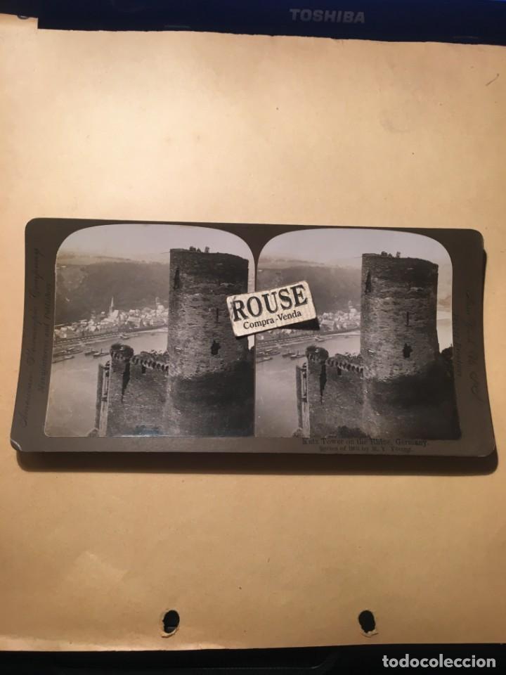 Antique Photography: ALEMANIA - ANTIGUA FOTOGRAFIA ESTEREOESCOPICA - KATZ TOWER ON THE RHINE GERMANY