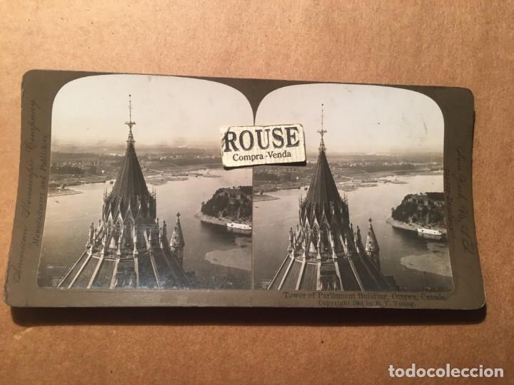 Fotografia antica: CANADA -OTTAWA - ANTIGUA FOTOGRAFIA ESTEREOSCOPICA - 1901 TOWER OF PARLIAMENT BUIDING