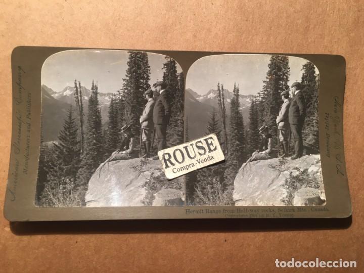 Fotografia antica: CANADA - ANTIGUA FOTOGRAFIA ESTEREOSCOPICA - 1901 HERMIT RANGE FROM HALF -WAY ROCKS SELKIRK MTS CANA