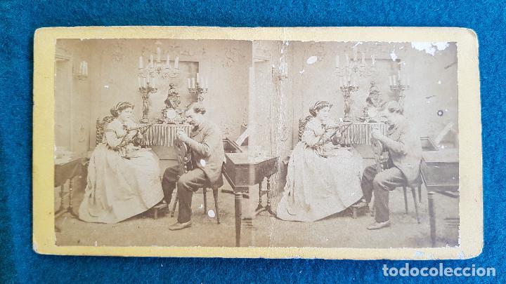 Photographie ancienne: FOTOGRAFIA ESTEREOSCOPICA DE ESCENA PEGADA SOBRE CARTON - RW