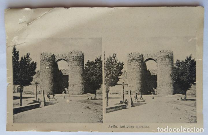 Photographie ancienne: AVILA ANTIGUAS MURALLAS TARJETA POSTAL UNIVERSAL ESTEREOSCOPICA