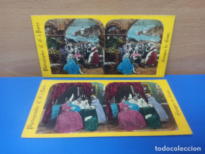 Photographie ancienne: LOTE 2 FOTOGRAFIAS ESTEREOSCOPICAS - PHOTOGRAPHIE PARIS - GROUPES DE GENRE