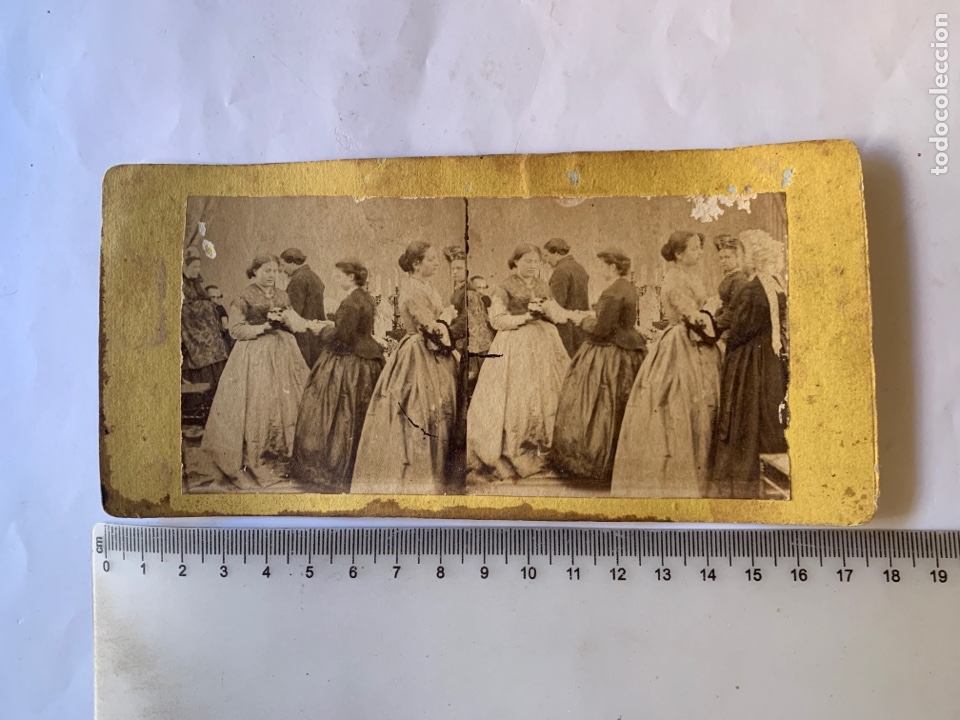 Photographie ancienne: FOTO ESTEREOSC&Oacute;PICA. ESCENA ROMANTICAS. TARDE EN EL SAL&Oacute;N. FOT&Oacute;GRAFO?. FINALES S. XIX.