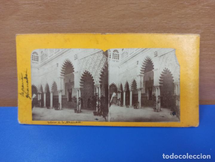 Photographie ancienne: FOTOGRAFIA ESTEREOSCOPICA ANTIGUA - INTERIOR DE LA ALHAMBRA DE GRANADA