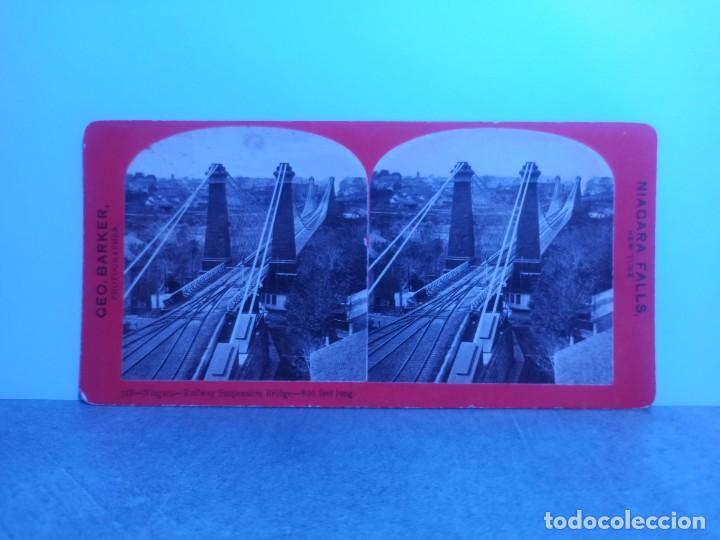 Antique Photography: FOTOGRAFIA ESTEREOSCOPICA - NIAGARA - RAILWAY SUSPENSION BRIDGE - 800 FEET LONG