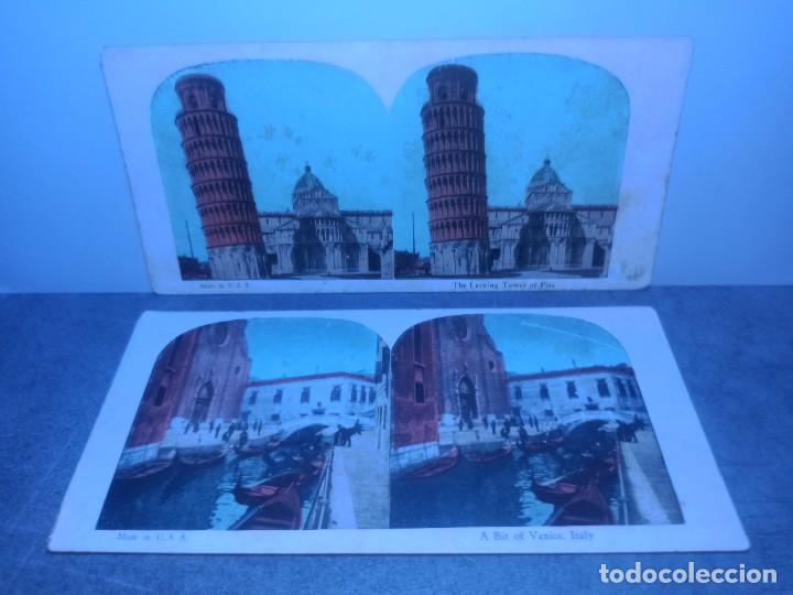 Antique Photography: LOTE 2 FOTOGRAFIAS ESTEREOSCOPICAS DE ITALIA - TORRE DE PISA - A BIT OF VENICE