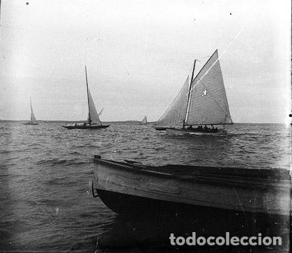 Fotografia antiga: REGATAS NEGATIVO CRISTAL ESTEREOSCOPICO 4,5 X 10 CM.