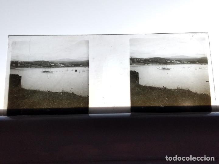 Fotografia antiga: SAN SEBASTIAN VISTA DE LA BAHIA PLACA ESTEREOSCOPICA CRISTAL HACIA 1905 4 X 11 CMTS