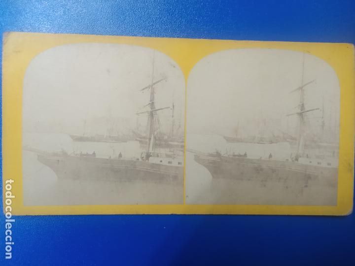 Photographie ancienne: ANTIGUA FOTOGRAFIA ESTEREOSCOPICA BARCO Y PUERTO DE MALAGA