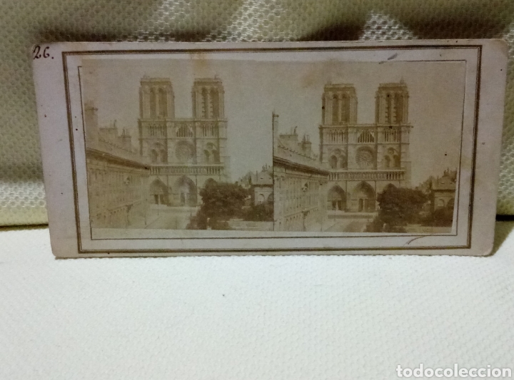Fotograf&iacute;a antigua: Fotograf&iacute;a estereosc&oacute;pica Notre Dame siglo XIX