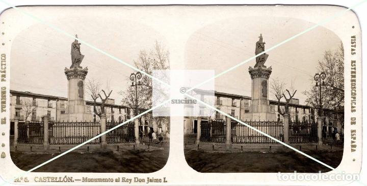 Fotografia antiga: ANTIGUA FOTOGRAFIA ESTEREOSCOPICA MONUMENTO AL REY DON JAIME CASTELLON
