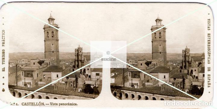 Fotografia antiga: ANTIGUA FOTOGRAFIA ESTEREOSCOPICA CONVENTO DE SANTA CLARA Y CAMPANAR CASTELLON