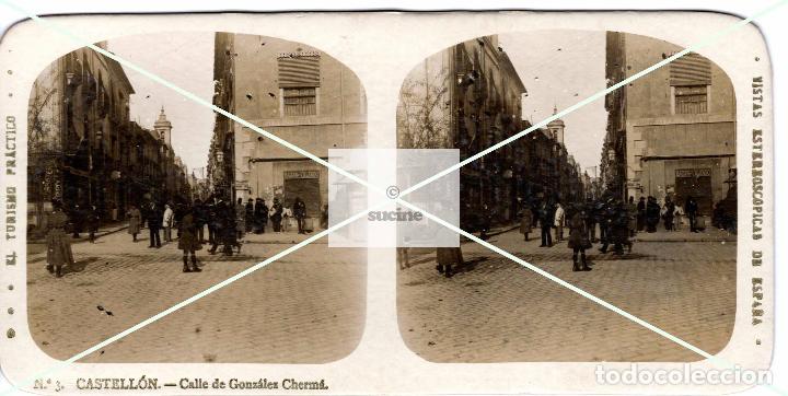 Fotografia antiga: ANTIGUA FOTOGRAFIA ESTEREOSCOPICA PLAZA CASTELAR HOY PUERTA DEL SOL CASTELLON