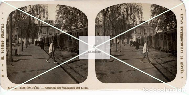 Fotografia antiga: ANTIGUA FOTOGRAFIA ESTEREOSCOPICA ESTACION DE LA PANDEROLA CASTELLON