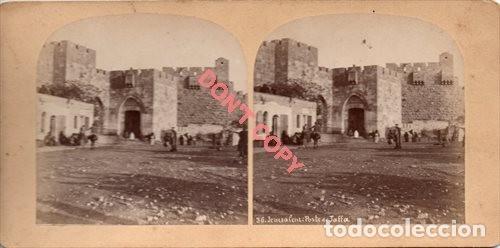 Photographie ancienne: ANTIGUA FOTOGRAFIA ESTEREOSCOPICA, JERUSALEN, PUERTA DE JAFFA