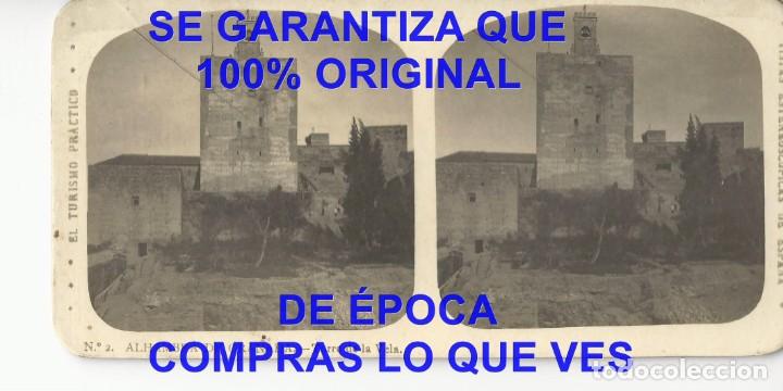 Photographie ancienne: ALHAMBRA DE GRANADA TORRE DE LA VELA 2 FOTOGRAFIA ESTEREOSCOPICA 17X9 U99