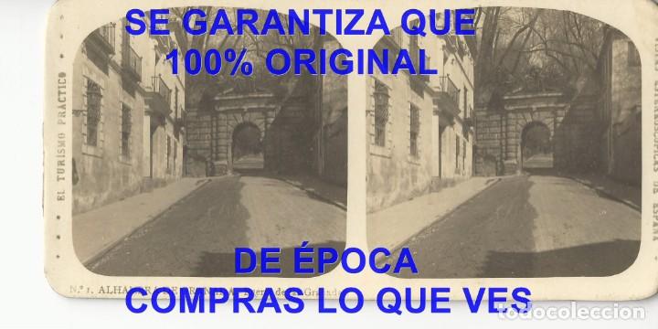 Photographie ancienne: ALHAMBRA DE GRANADA puerta de las granadas 1 FOTOGRAFIA ESTEREOSCOPICA 17X9 U99
