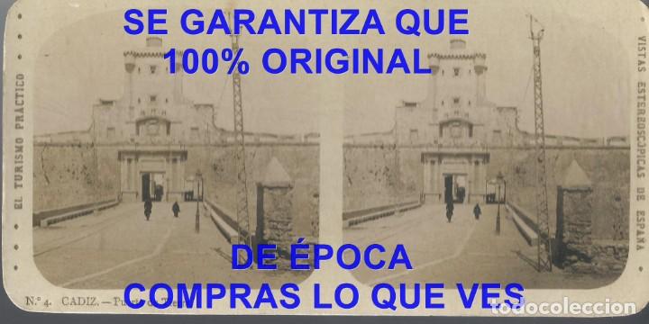 Fotografia antica: CADIZ PUERTA DE TIERRA 4 FOTOGRAFIA ESTEREOSCOPICA 17X9 U72