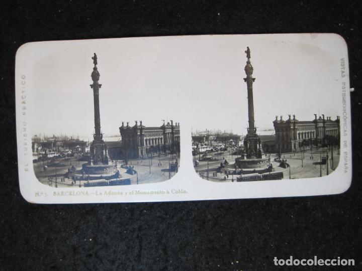 Fotografia antiga: BARCELONA-LA ADUANA Y EL MONUMENTO A COLON-ESTEREOSCOPICA-EL TURISMO PRACTICO-VER FOTOS-(K-6562)
