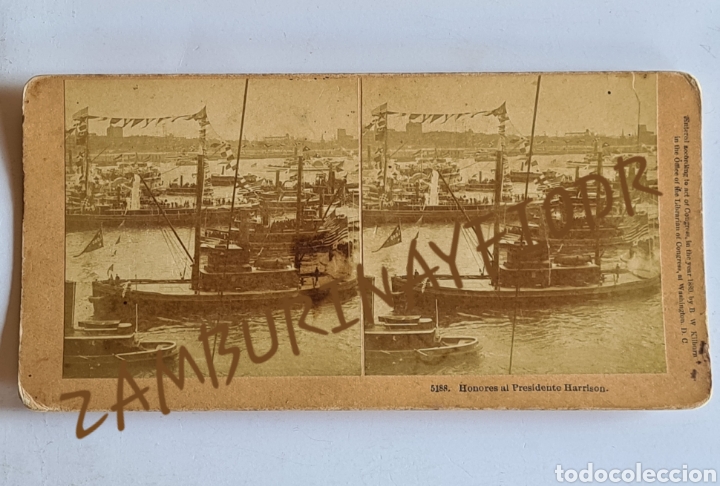 Fotografia antiga: Antigua Fotograf&iacute;a Estereosc&oacute;pica Honores al Presidente Harrison - 1889 - Kilburn - Littleton USA
