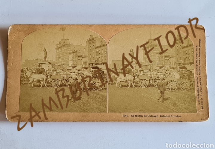 Fotografia antiga: Antigua Fotograf&iacute;a Estereosc&oacute;pica El Mot&iacute;n de Chicago - 1890 - Kilburn - Littleton USA