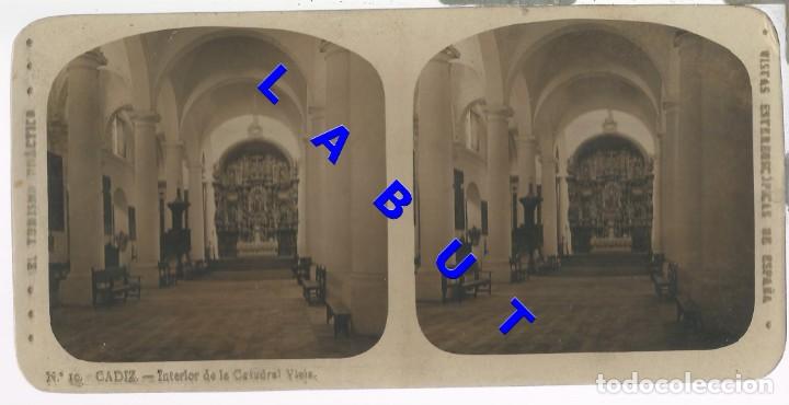 Fotografia antiga: CADIZ INTERIOR DE LA CATEDRAL VIEJA 17X9 10 FOTOGRAFIA ESTEREOSCOPICA U49