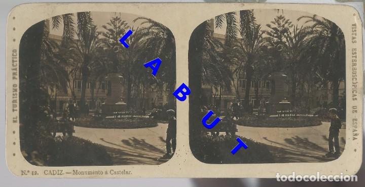 Fotografia antiga: CADIZ MONUMENTO A CASTELAR 12 17X9 FOTOGRAFIA ESTEREOSCOPICA U49