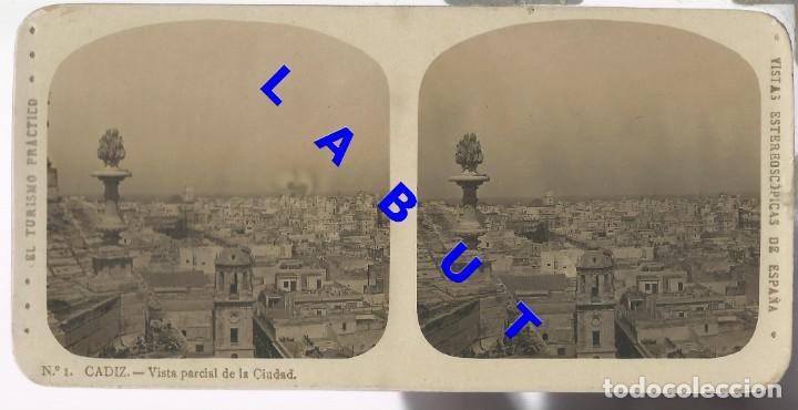 Fotografia antiga: CADIZ VISTA PARCIAL DE LA CIUDAD 1 17X9 FOTOGRAFIA ESTEREOSCOPICA U49
