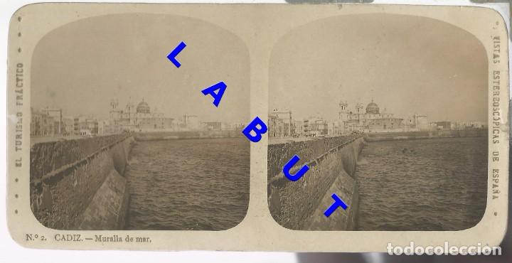 Fotografia antiga: CADIZ MURALLA DEL MAR 2 17X9 FOTOGRAFIA ESTEREOSCOPICA U49
