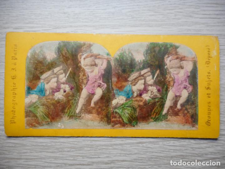 Fotografia antiga: ANTIGUA FOTOGRAFIA ESTEREOSCOPICA GROUPES ET SUJETS. PARIS ENFANTILLAGES NOUVELLE SUZANNE BAIN