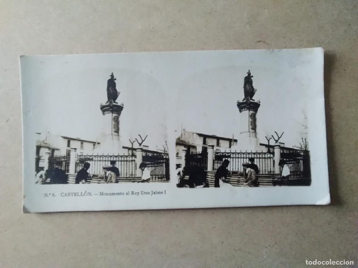 Fotograf&iacute;a antigua: FOTOGRAFIA ESTEREOSCOPICA N&ordm; 6 CASTELLON - MONUMENTO AL REY DON JAIME I