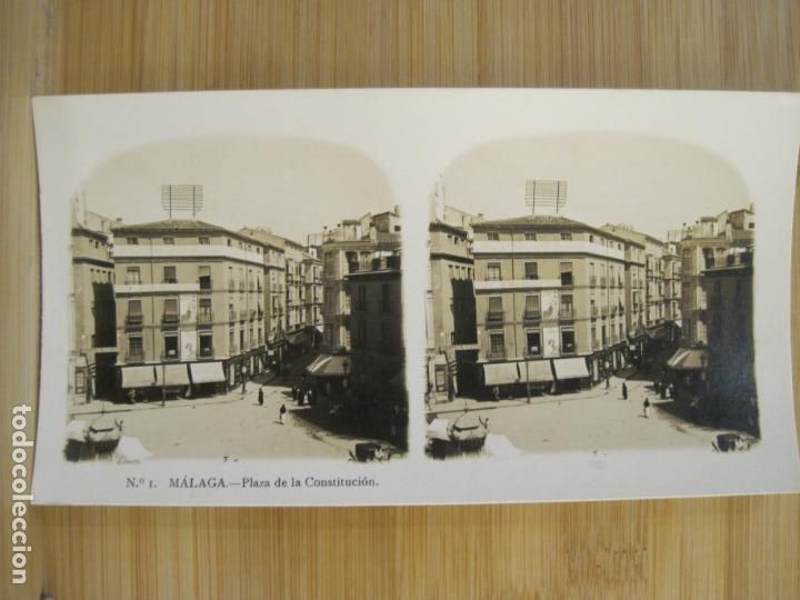 Photographie ancienne: MALAGA-1-PLAZA CONSTITUCION-FOTOGRAFIA ANTIGUO ESTEREOSCOPICA-VER FOTOS-(K-8289)