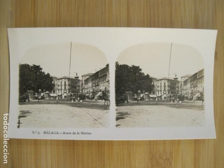 Photographie ancienne: MALAGA-3-ACERA DE LA MARINA-FOTOGRAFIA ANTIGUO ESTEREOSCOPICA-VER FOTOS-(K-8289)
