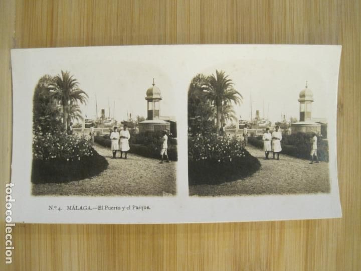 Photographie ancienne: MALAGA-4-EL PUERTO Y EL PARQUE-FOTOGRAFIA ANTIGUO ESTEREOSCOPICA-VER FOTOS-(K-8289)