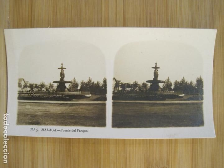Photographie ancienne: MALAGA-5-FUENTE DEL PARQUE-FOTOGRAFIA ANTIGUO ESTEREOSCOPICA-VER FOTOS-(K-8289)