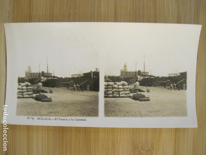 Photographie ancienne: MALAGA-6-EL PUERTO Y CATEDRAL-FOTOGRAFIA ANTIGUO ESTEREOSCOPICA-VER FOTOS-(K-8289)