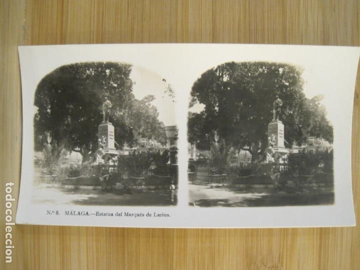 Photographie ancienne: MALAGA-8-ESTATUA DEL MARQUES DE LARIOS-FOTOGRAFIA ANTIGUO ESTEREOSCOPICA-VER FOTOS-(K-8289)