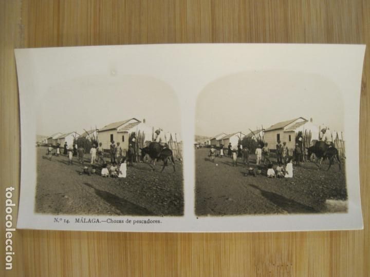 Photographie ancienne: MALAGA-14-CHOZAS DE PESCADORES-FOTOGRAFIA ANTIGUO ESTEREOSCOPICA-VER FOTOS-(K-8289)