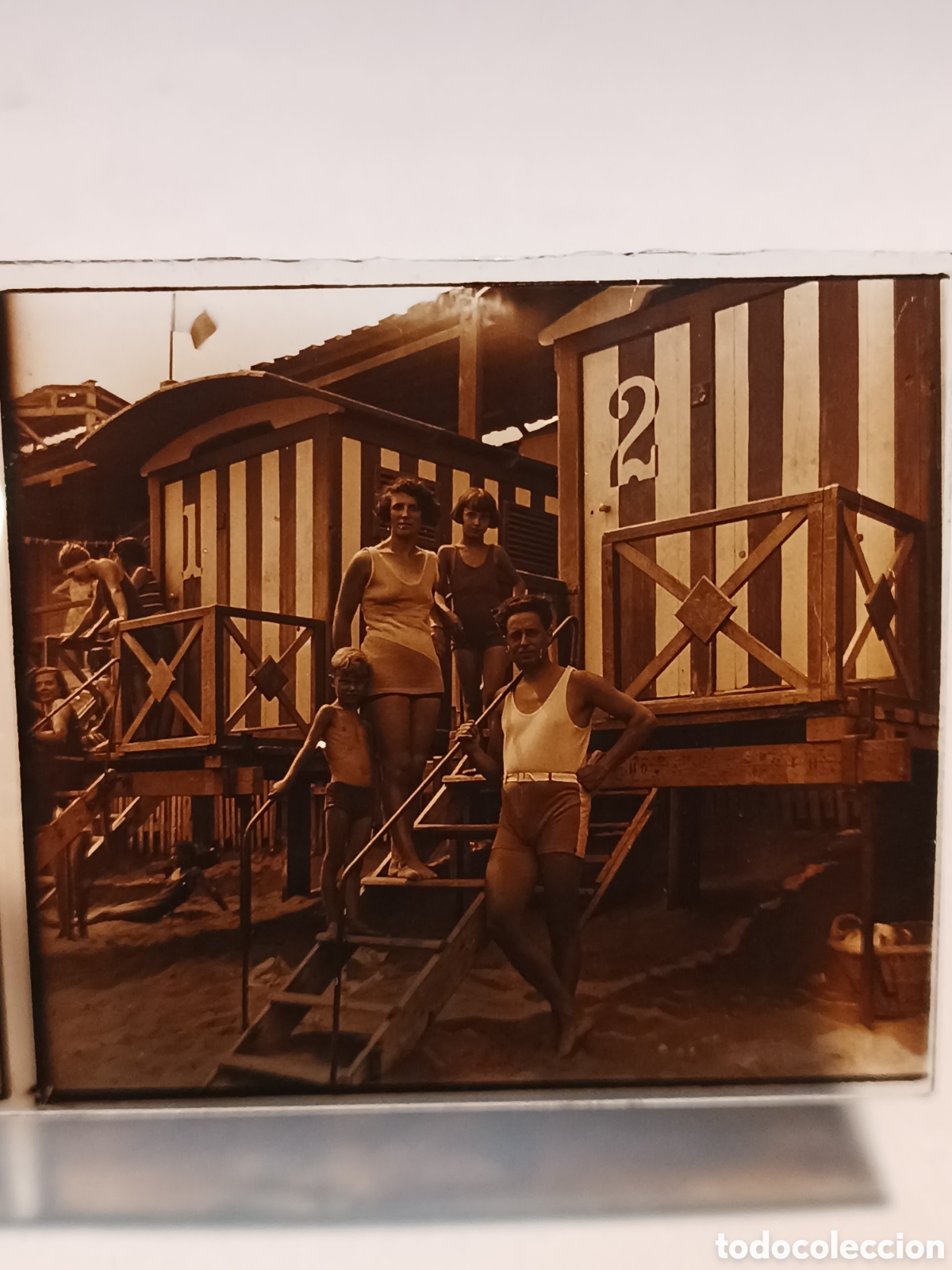 Fotografia antica: Cristal est&eacute;reoscopica, curiosa foto playa. 13cm x 6cm