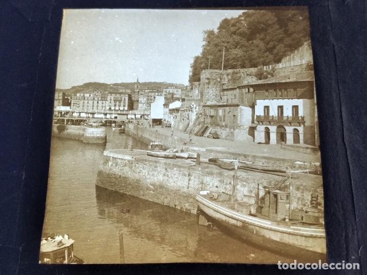 Fotografia antica: SAN SEBASTIAN ANTIGUA PLACA DE LINTERNA MAGICA EN CRISTAL 9 X 10 CMTS