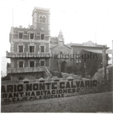 Fotografía antigua: ARENYS DE MAR - BALNEARIO DE MONTE CALVARIO. 1915'S. CRISTAL POSITIVO ESTEREO 8,5X17CM.