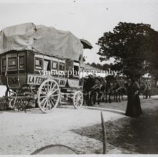 Fotografía antigua: LA FERROCARRILANA, DILIGENCIA AUTOBÚS DE TRASNPORTE, 1915'S. CRISTAL POSITIVO ESTEREO 8,5X17CM.