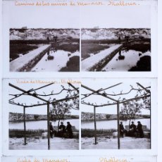Fotografía antigua: MANACOR, MALLORCA. 1915'S. 3 GRANDES CRISTALES POSITIVOS ESTEREO 8,5X17CM.