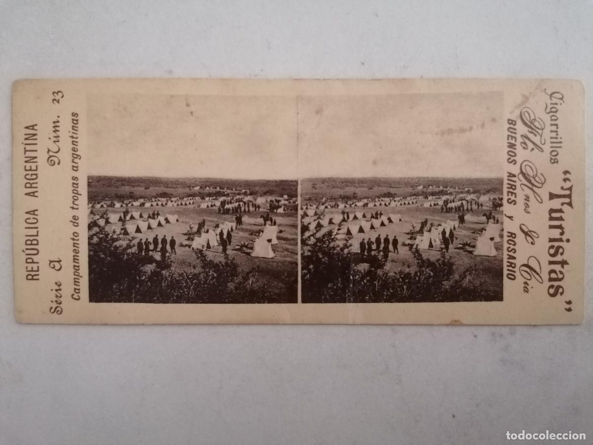Fotograf&iacute;a antigua: FOTOGRAFIA ESTEREOSCOPICA, CAMPAMENTO DE TROPAS ARGENTINAS, A&Ntilde;OS 30, PUBLICIDAD CIGARRILLOS TURISTA