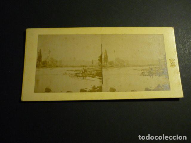 Fotograf&iacute;a antigua: BAINS DE SALINS JURA FRANCIA VISTA ESTEREOSCOPICA SIGLO XIX