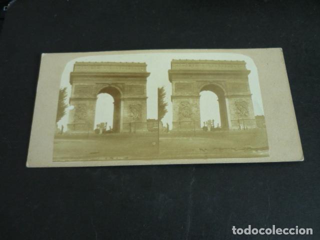 Fotograf&iacute;a antigua: PARIS ARCO DEL TRIUNFO VISTA ESTEREOSCOPICA ALBUMINA SIGLO XIX