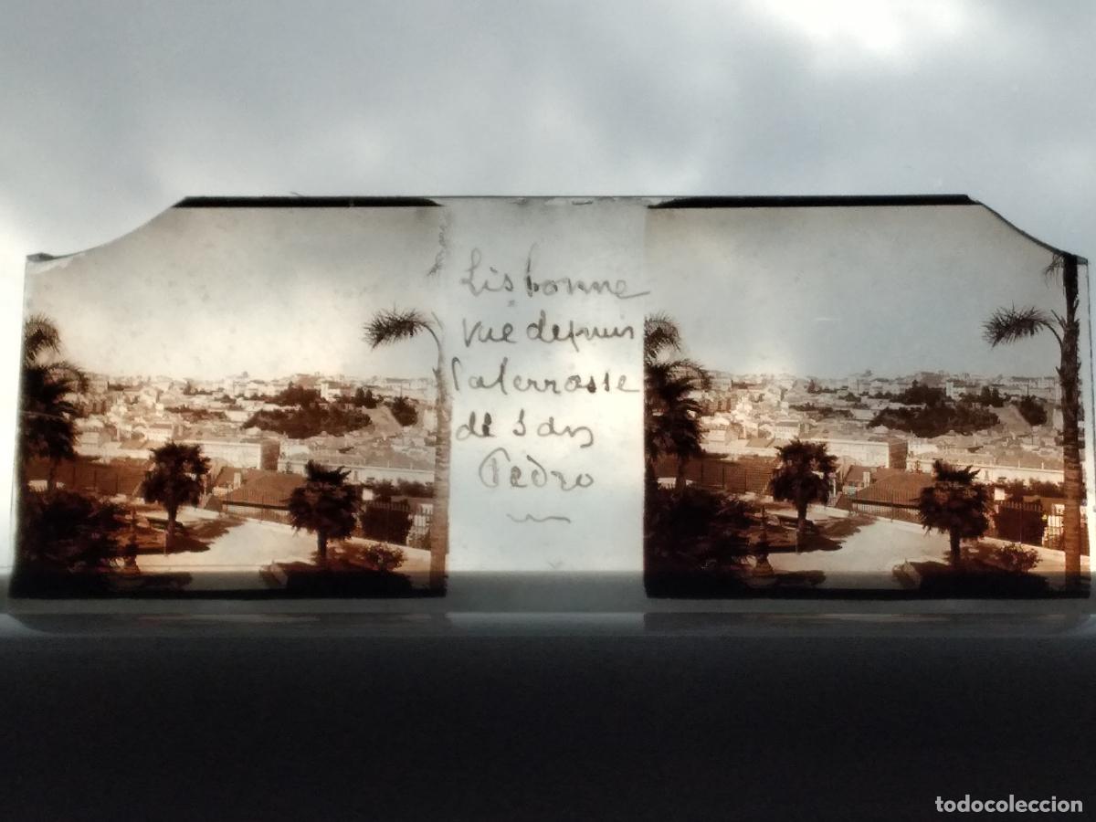 Fotograf&iacute;a antigua: LISBOA PORTUGAL VISTA PLACA CRISTAL ESTEREOSCOPICA H. 1900 VIAJERO FRANCES 4,5 X 10,5 CMII