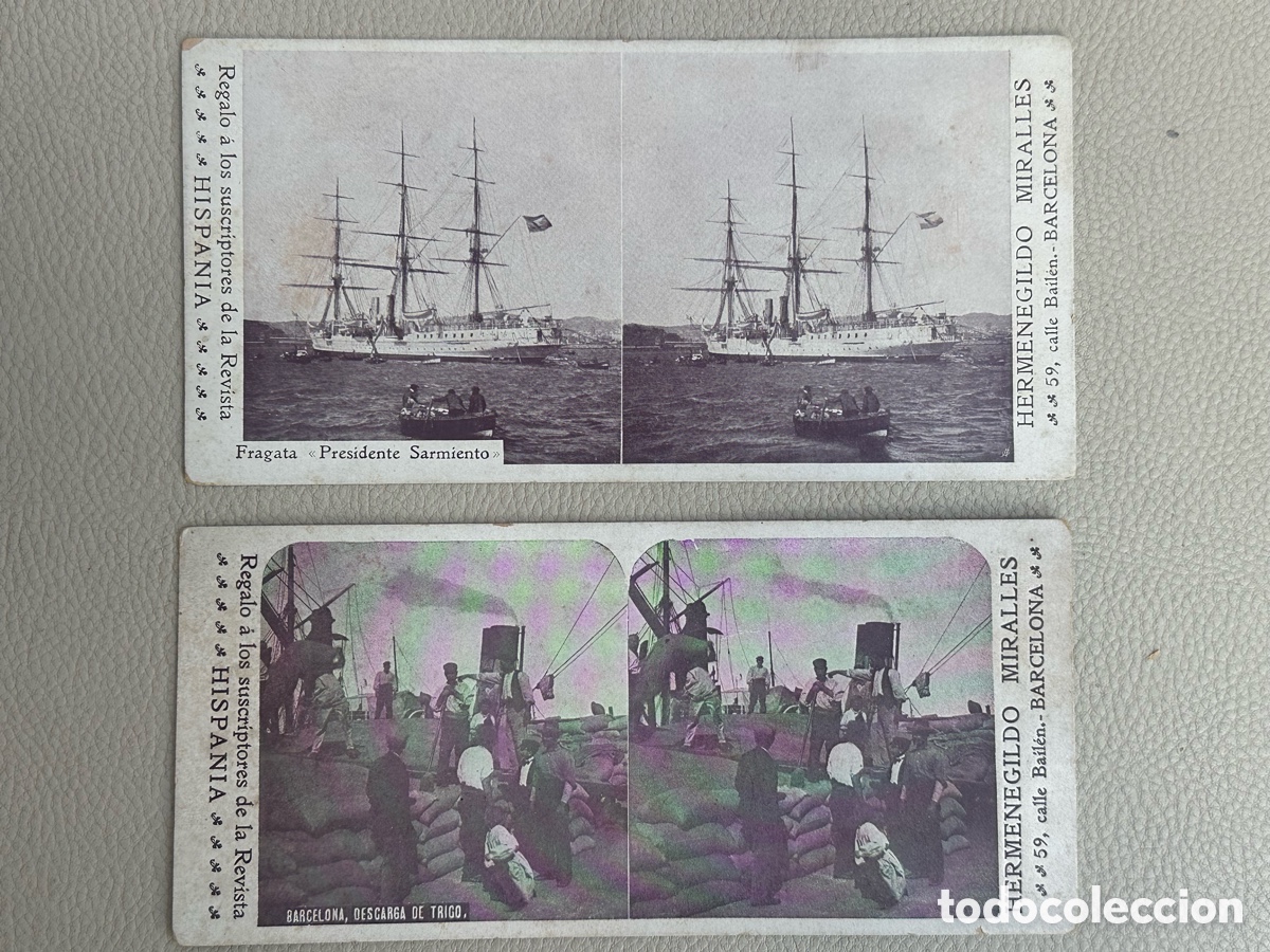 Fotograf&iacute;a antigua: ANTIGUA FOTOGRAFIA ESTEREOSCOPICA FRAGATA PRESIDENTE SARMIENTO Y DESCARGA DE TRIGO